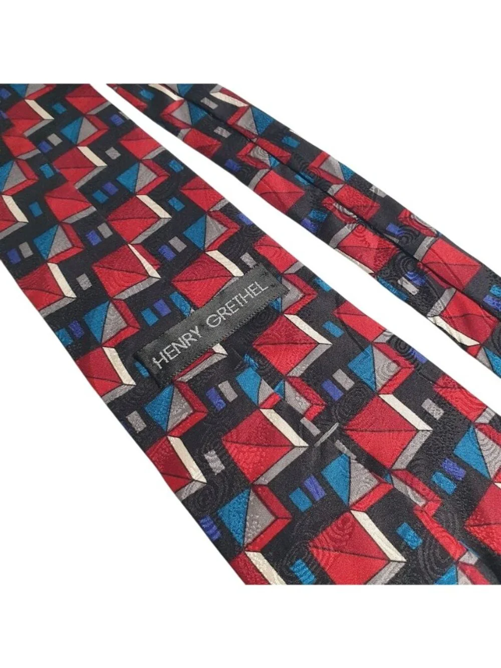 Henry Grethel Mens Geometric Red Blue Black Abstract Silk Classic Necktie Office